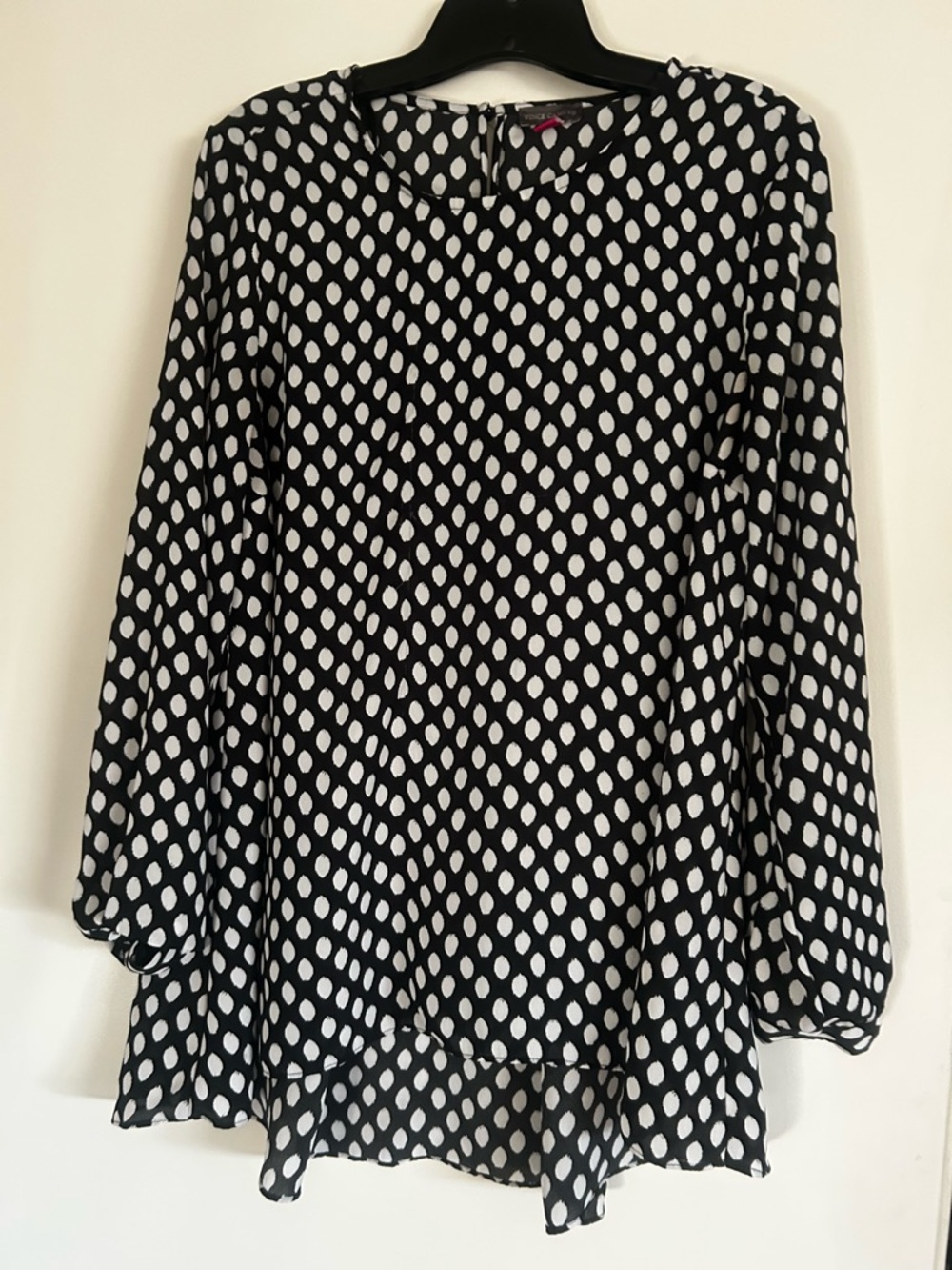 Vince Camuto Black and White Polka Dot Long Sleeve Blouse